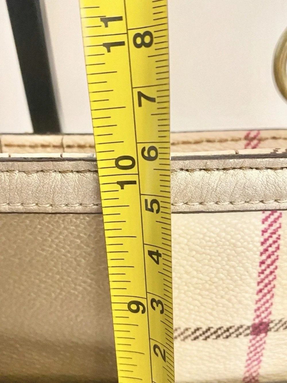 COACH Heritage Plaid Tote Bag Shoulder Purse Gold Trim 13033